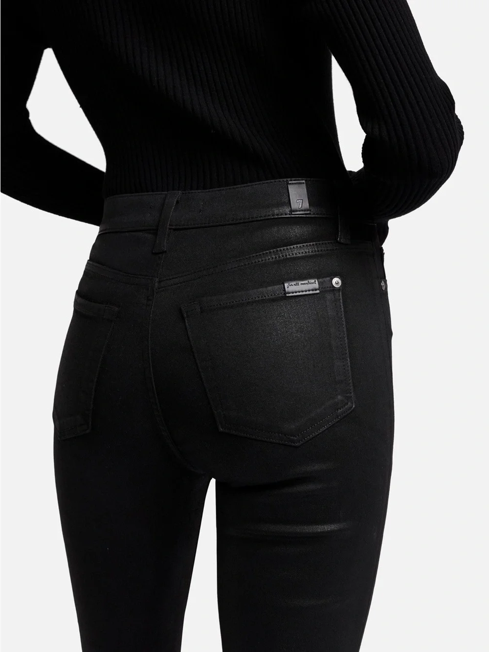 7 For All Mankind High-Waist Slim Kick Coated Jeans Black Sz 32 NWT